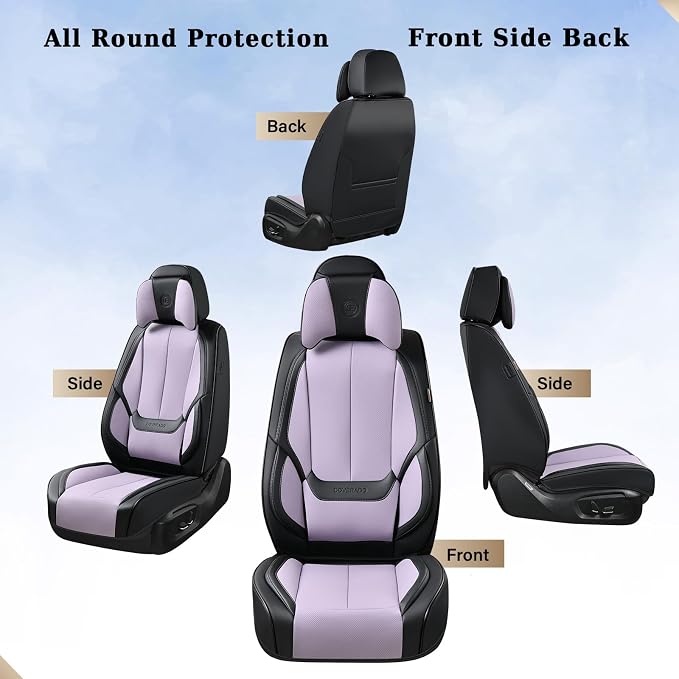Coverado Universal Seat Covers Front, Universal Seat Covers for Cars, 2-Pack Waterproof Nappa Leather Car Seat Covers with Head Pillow, Auto Protectors Fit for Most Sedans SUV Truck-Black&Purple