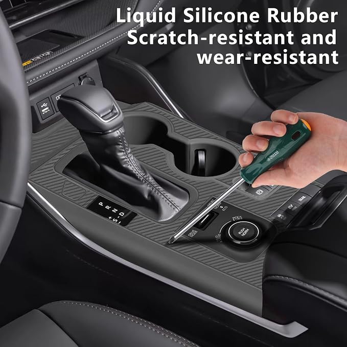 Temmis Center Console Silicone Organizer with Cup Holder for Toyota Highlander 2020-2022 (Gasoline & Hybrid), Full-Wrap Center Consel Electrostatic adsorption Cover for Highlander-Black
