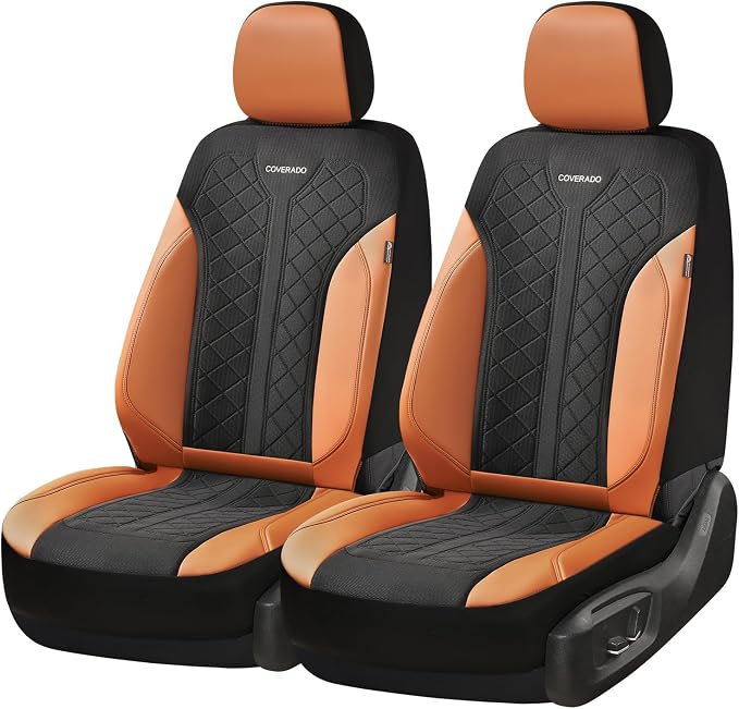 Coverado Seat Covers Front Seats, Leather Automotive Seat Covers 2-Pack, Mesh Breathable Auto Seat Protectors, Driver Seat Covers Universal Fit for SUV, Truck, Vans, Sedan