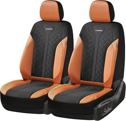 Coverado Seat Covers Front Seats, Leather Automotive Seat Covers 2-Pack, Mesh Breathable Auto Seat Protectors, Driver Seat Covers Universal Fit for SUV, Truck, Vans, Sedan