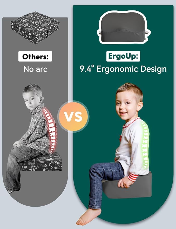 Babelio Ergo-Designed Booster Seat for Kitchen Chair, Promote Proper Upright Posture, Toddler Booster Seat for Dining Table, Suitable for 18 Months to 5 Years, Faux PU Leather Cover, Dark Grey