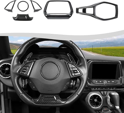 6PCS Full Set Interior Trim Kit for 2016-2026 Chevy Camaro SS ZL1 3LT, Center Console Navigation GPS Screen Panel Frame Gear Shift Cover Trim(Carbon Fiber, for 8" Screen)