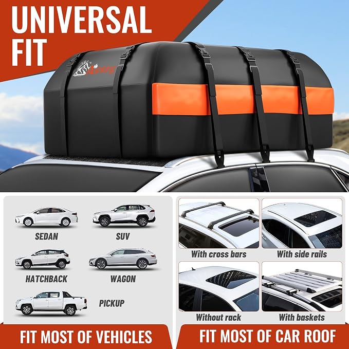 Car Rooftop Cargo Carrier Bag, 21 Cubic Feet 100% Waterproof Heavy Duty 840D Car Roof Bag for All Vehicle with/Without Racks - Anti-Slip Mat, 6 Door Hooks, Storage Bags, 2 Extra Straps, Luggage Lock