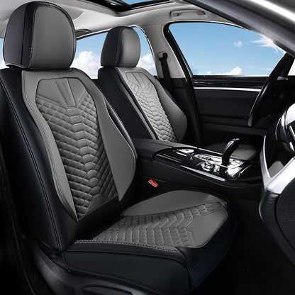 Coverado Seat Covers Full Set, Waterproof Nappa Leather Seat Covers for Cars, 5 Seats Universal Car Seat Protectors, Black and Gray Automotive Seat Covers Car Seat Cushions Fit for Most Cars