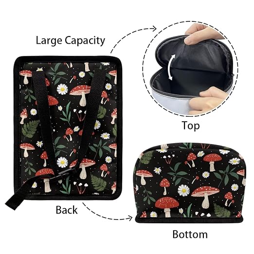 Car Trash Can with Lid and Zipper Boho Cottagecore Mushroom Ferns Print Leakproof Garbage Bag Hanging Back of Seat Auto Interior Accessories Portable Trash Bin Organizer and Storage Bag