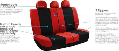 FH Group Flat Cloth Seat Covers Front Seat and Solid Rear Bench Full Set with Gift - Universal Fit for Cars, Trucks & SUVs (Red)