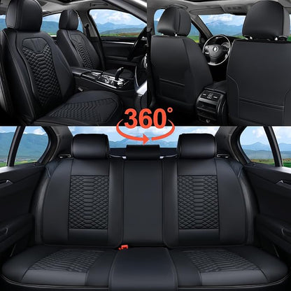 Coverado Leather Seat Covers, Car Seat Covers Full Set, Black Seat Covers for Cars, Car Seat Protector Waterproof, Car Seat Covers Front Seats and Back Universal Fit for Most Cars