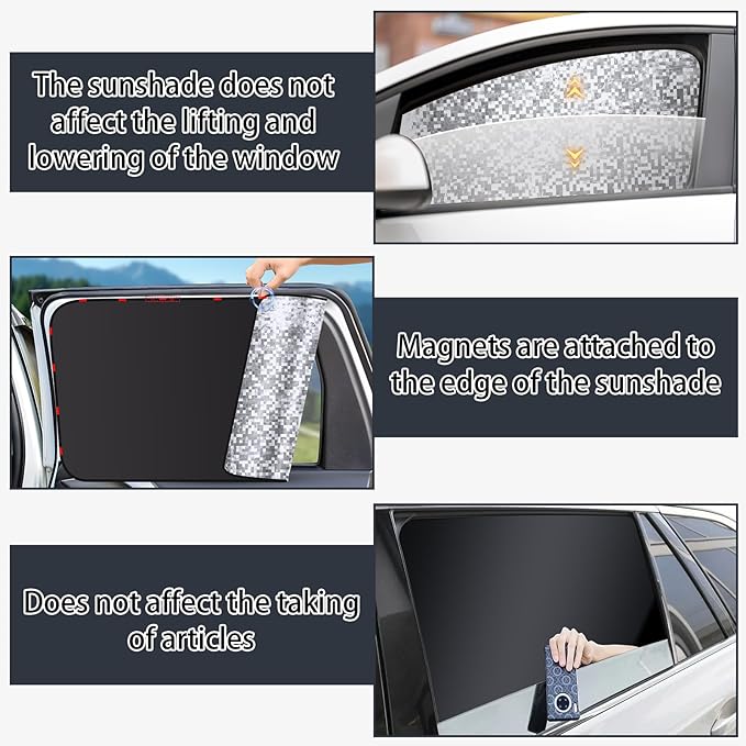 ZATOOTO Side Window Sun Shade - 4 Pack Car Window Covers 99% UV Light Block Car Curtains Magnetic Side Window Sun Shade Keeps Cooler for Breastfeeding, Taking a nap, Changing Clothes, Camping