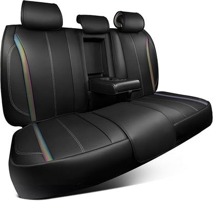 CAR PASS Back Seat Covers, Nappa Leather Rear Seat Bench Cushion Waterproof Breathable Back Row Protector Universal Fit for Car Sedan SUV Pickup Truck, Back Rear Black Chameleon Iridescent Reflective