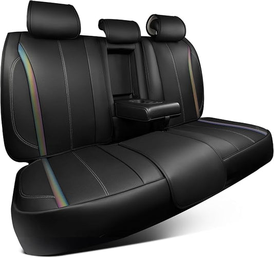 CAR PASS Back Seat Covers, Nappa Leather Rear Seat Bench Cushion Waterproof Breathable Back Row Protector Universal Fit for Car Sedan SUV Pickup Truck, Back Rear Black Chameleon Iridescent Reflective