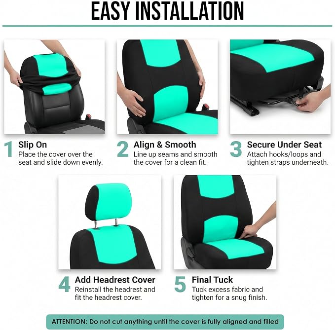 FH Group Bright Flat Cloth Full Set Automotive Seat Covers Front Set and Rear Solid Bench Mint Black Seat Covers w. Gift Universal Fit Interior Accessories for Cars Trucks and SUVs