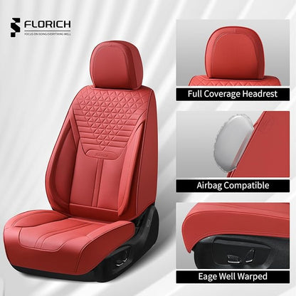 FLORICH Car Seat Covers for Front Seats, Universal Seat Cushion 2 Seats, Car Seat Protector Waterproof, Premium Leather Automotive Seat Covers for Most Cars, Sedans, SUVs, and Trucks-Red