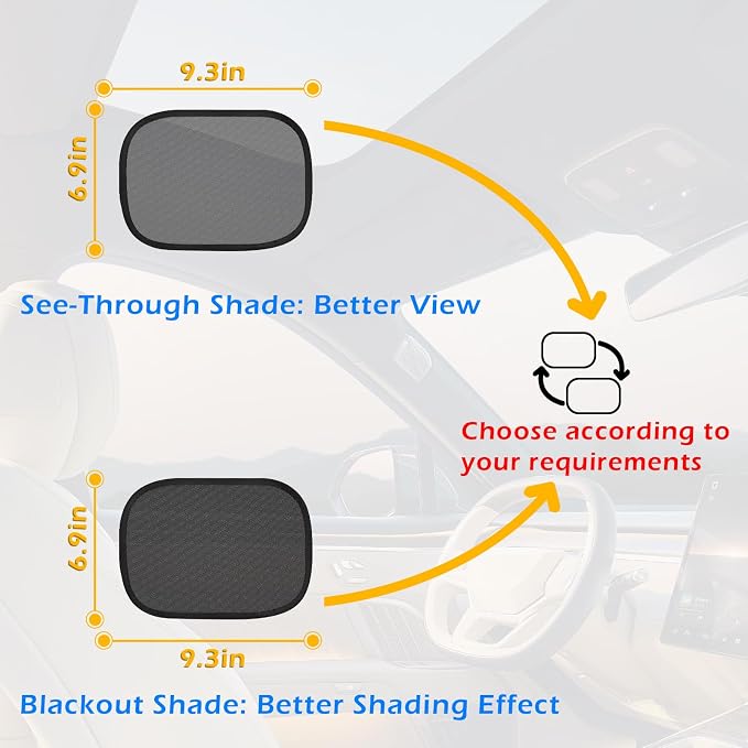 Car Window Shades, 2 Packs Mini Car Sun Shade for Front/Rear Window/Windshield, See Through Cling Window Blocker, Mesh Window Cover Screen Sun Glare 9.2"x6.9" Universal Fit