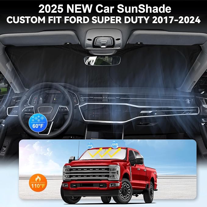 Sunshade for Ford F350 Windshield Sun Shade for Ford Super Duty F250 F450 F550 2017 2018-2024 2025 F-450 F-550 2Door 4Door Pickup Truck Accessories Front Window Shield Windshield Cover UV Sun Visor