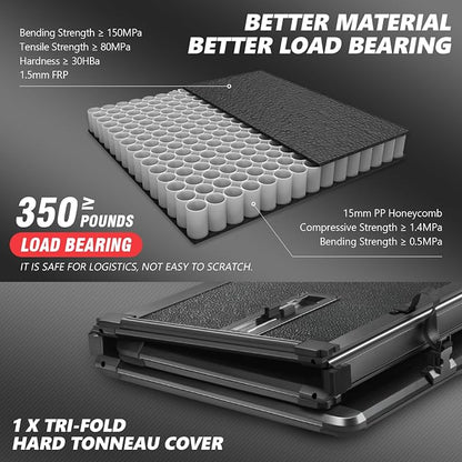DNA MOTORING New Upgrade Truck Bed Top Hard Solid Tri-Fold Tonneau Cover Compatible with 16-19 Toyota Tacoma with 5Ft Bed, TTC-HARD-059