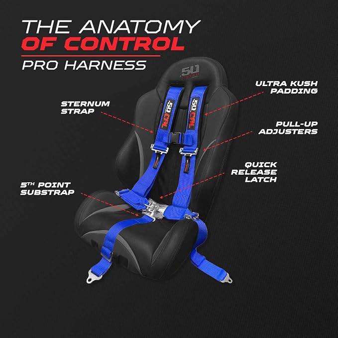 1pc Blue 5 Point Harness for Bucket Seat, Latch Release, 9 Color Options, Racing Harness, Race Car, UTV, RZR [6009A6]
