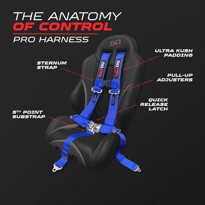 1pc Blue 5 Point Harness for Bucket Seat, Latch Release, 9 Color Options, Racing Harness 5 point, Race Car, UTV, RZR [6003]