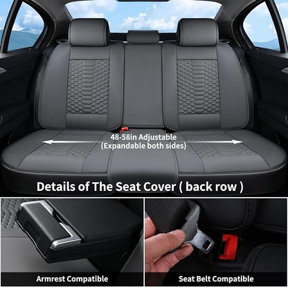 Coverado Car Seat Covers Full Set, Nappa Leather Seat Covers for Cars, 5 Seats Universal Waterproof Seat Covers, Front and Back Car Seat Protector, Automotive Seat Covers Fit for Most Cars, Gray