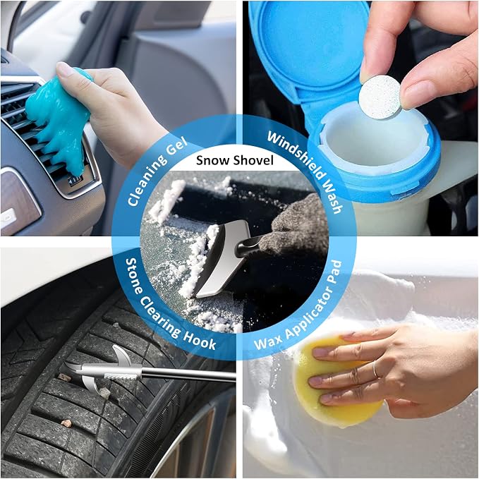 41Pcs Car Cleaning Wash Kit Interior Detailing Cleaner Kit with High Power Handheld Vacuum, Collapsible Bucket, Windshield Tool, Snow Shovel, Tire Brush, Complete Car Care Tools, Black