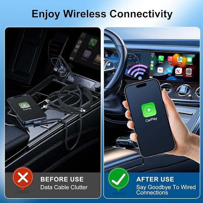 Wireless CarPlay Adapter for iPhone & Android Auto,5GHz WiFi Dongle for Stable Zero-Delay Connection,Plug & Play to Convert Wired CarPlay to Wireless,Compact Aluminum Design,iOS 10+ Android 11+