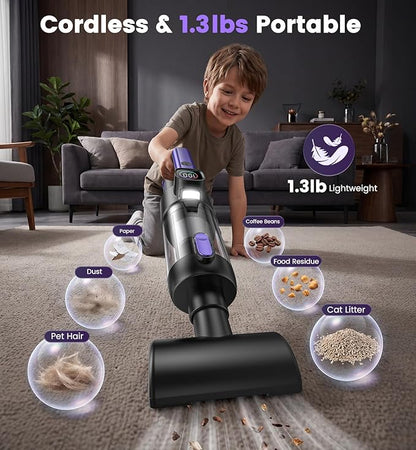 Car Vacuum Portable Cordless, 4-in-1 18000Pa Handheld Vacuum Cordless with LED Light, 120W Brushless Motor, 6000mAh Rechargeable Hand Mini Vacuum with Multi-Nozzles for Car, Home, Office & Pet Hair