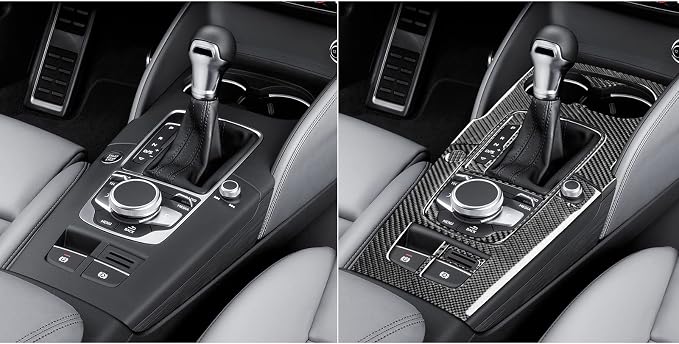 Real Premium Carbon Fiber Sticker Compatible with Audi A3 S3 RS3 8V 2013 2014 2015 2016 2017 2018 2019 Car Gear Shift Panel Water Cup Holder Panel Decor Kit Auto Interior Accessories 9pcs Black