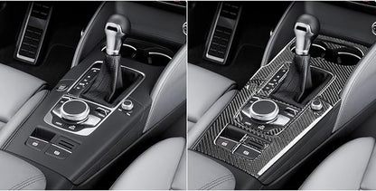 Real Premium Carbon Fiber Sticker Compatible with Audi A3 S3 RS3 8V 2013 2014 2015 2016 2017 2018 2019 Car Gear Shift Panel Water Cup Holder Panel Decor Kit Auto Interior Accessories 9pcs Black