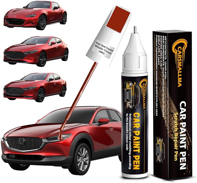 46V Soul Red Crystal Metallic Tricoat Car Touch Up Paint for Mazda, Color Accurate Car Paint Scratch Repair Pen Kit Quick & Easy Fix Vehicle Chips and Automotive Nicks Scuff