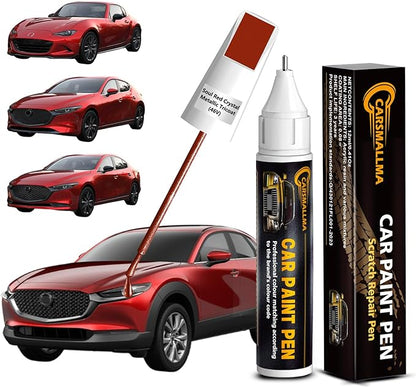 46V Soul Red Crystal Metallic Tricoat Car Touch Up Paint for Mazda, Color Accurate Car Paint Scratch Repair Pen Kit Quick & Easy Fix Vehicle Chips and Automotive Nicks Scuff