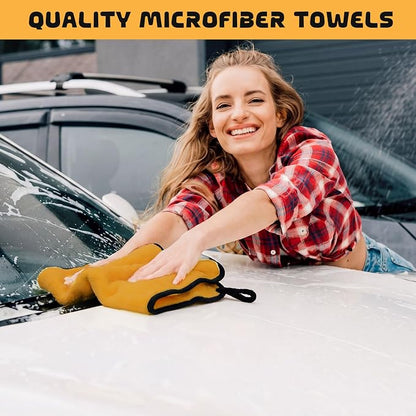 Tallew 100 Pcs Yellow Microfiber Towels: 16"x16" Microfiber Drying Towels Bulk Micro Fiber Car Cleaning Cloth for Cars Drying Washing Polishing Cleaning Household Supplies
