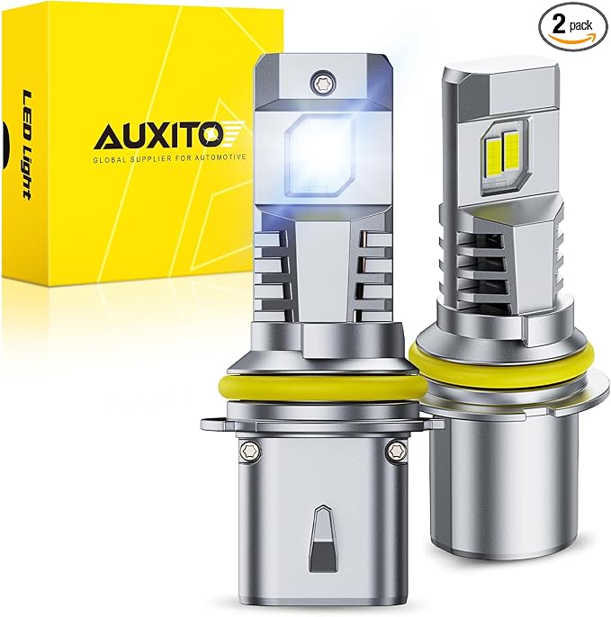 AUXITO 9007 Bulbs, 50000LM Ultra-Bright HB5 Light, Direct Insert 5 Mins Installation, 50000Hrs Long Lifespan, No Flicker, 99% Compatibility, Pack of 2