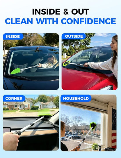XINDELL 24-inch Windshield Cleaner Tool – Upgrade Large Head Car Interior&Exterior Window Cleaning Kit with Extendable Handle & 4 Microfiber Pads, Auto Wiper Brush for Car, Trucks, SUVs, RVs & Home