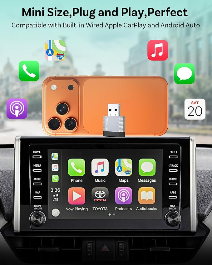 OTTOCAST Mini Nova Wireless CarPlay & Android Auto USB-C Adapter, 2-in-1 Adapter for iPhone iOS 10+ & Android 11+, Auto-Reconnect for 800+ Wired CarPlay Vehicles Models (2016+)