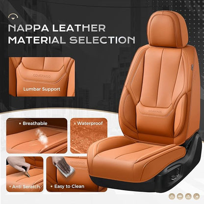 Coverado Seat Covers, Car Seat Covers Full Set, Leather Seat Covers for Cars, Car Seat Protector, Orange Car Seat Covers Front Seats and Back Seats Universal Fit for Most Cars