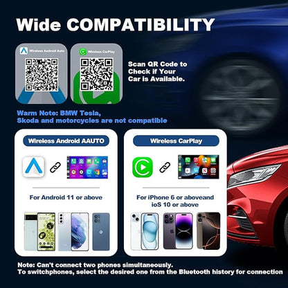 2 in 1 Mini Android Auto and Wireless CarPlay Adapter Convert Factory Wired to Wireless Dongle, Compact Size USB CarPlay Wireles Stick AAndroid Auto Adapter for iOS 12+/Android No Delay