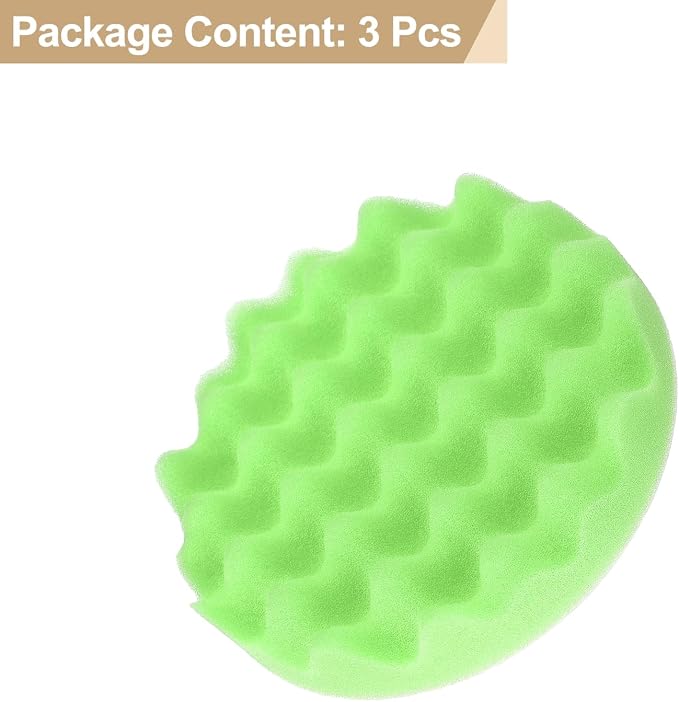 HARFINGTON 3pcs Buffing Sponge Pads 6" Polishing Wheel Waffle Finishing Grip Pad Car Buffer Polisher with Hook and Loop Back for Car Detailing Polishing Waxing, Green