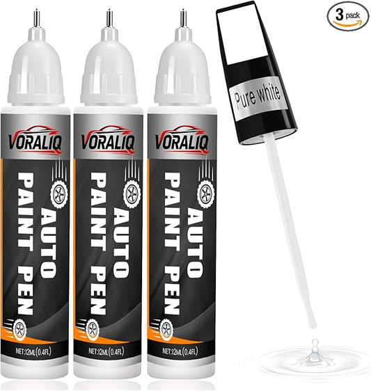 Touch Up Paint for Cars, 3-Pack - White Car Scratch Repair Pen, Color Accurate Automotive Touch Up Paint, Long-Lasting Scratch Resistance, Fast-Drying & User-Friendly, Safe & Water-Resistant for Automotive & Household Touch-Ups