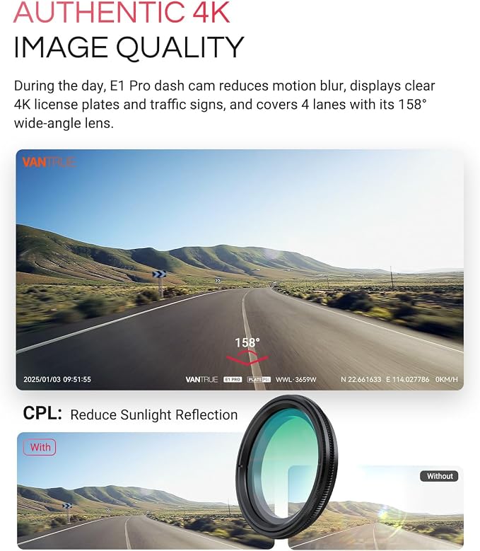 [Bundle-2 Items: Vantrue E1 Pro Dash Cam & Remote Control] 4K Mini Dashcam Front, STARVIS 2 IMX678 Night Vision HDR, Voice Control, GPS Car Cam for Minivan, Bus, RV, Car, Truck