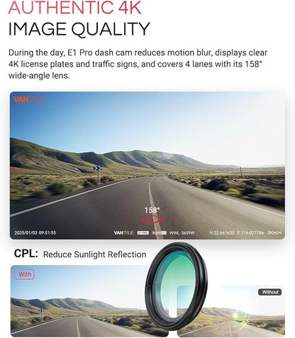 [Bundle-2 Items: Vantrue E1 Pro Dash Cam & Remote Control] 4K Mini Dashcam Front, STARVIS 2 IMX678 Night Vision HDR, Voice Control, GPS Car Cam for Minivan, Bus, RV, Car, Truck