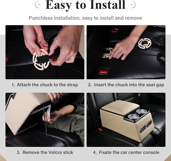 Coverado Car Center Console, Universal Rear Bench Seat Consoles, Truck Seat Organizer and Storage, Back Seat Car Organizer with Cup Holder, Large Storage Box, Central Armrest Box (Regular, Beige)