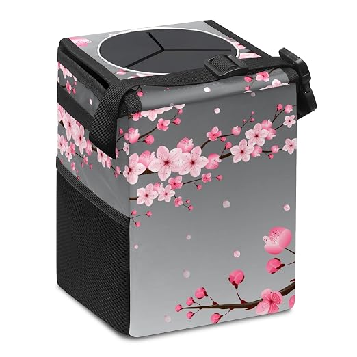 Car Trash Can – Multi-Purpose, Lightweight and Portable with Durable Water-Resistant Coating, No Installation Required, Practical and Ample Capacity, Variety of Colors.Cherry Blossom