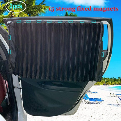 Ovege Car Window Shade - Side Window Sun Shade Curtain, Pleated Silky UV Protection Privacy, Baby Suction Magnetic (Black-Opaque, Back Seat 2pcs)