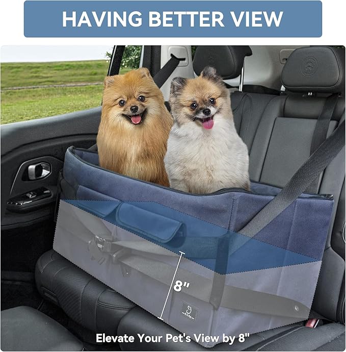 A 4 Pet Dog Car Seat for Medium/Large Dog or 2 Small Dogs, Booster Travel Pet Seat with 2 Safety Seat Belts & Storage Bags, Portable Comfortable Pet Seat for Dogs Under 55 lbs