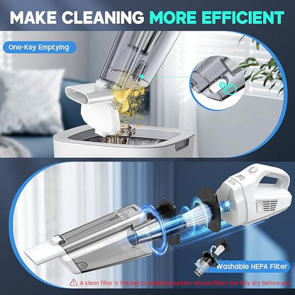 CKIKH Handheld Vacuum Cordless, 15000PA Strong Suction Hand Held Car Vacuum Cleaner Portable with Multi-Nozzles & Washable Filter, Lightweight Rechargeable Vacuum Cleaner for Home, Car, Office, Pets