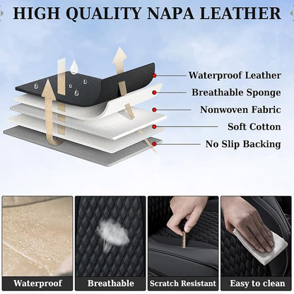 Coverado RAM 1500 Seat Covers, Waterproof Faux Leather Car Seat Covers Fit for 2009-2018 Dodge RAM 1500 2500 3500 Trucks Seat Covers, Flat Front/Black