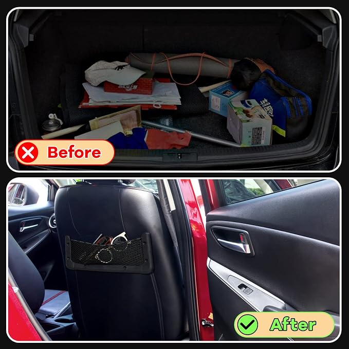 Frienda 2 Pcs ABS Plastic Frame Car Storage Net Bag Phone Car Mesh Net Holder RV Storage Boat Cargo Pocket Organizer Framed Mesh Pocket with Screws for Auto RV (13.8 x 5 Inch)