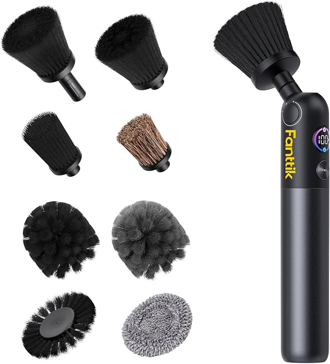 Fanttik Flip G10 Nano AutoCare Cordless Electric Car Interior Detailing Brush, Dual-Speed with 8 Brush Heads, Adjustable Angle & Smart Display, IPX7 Waterproof for Deep Car Cleaning