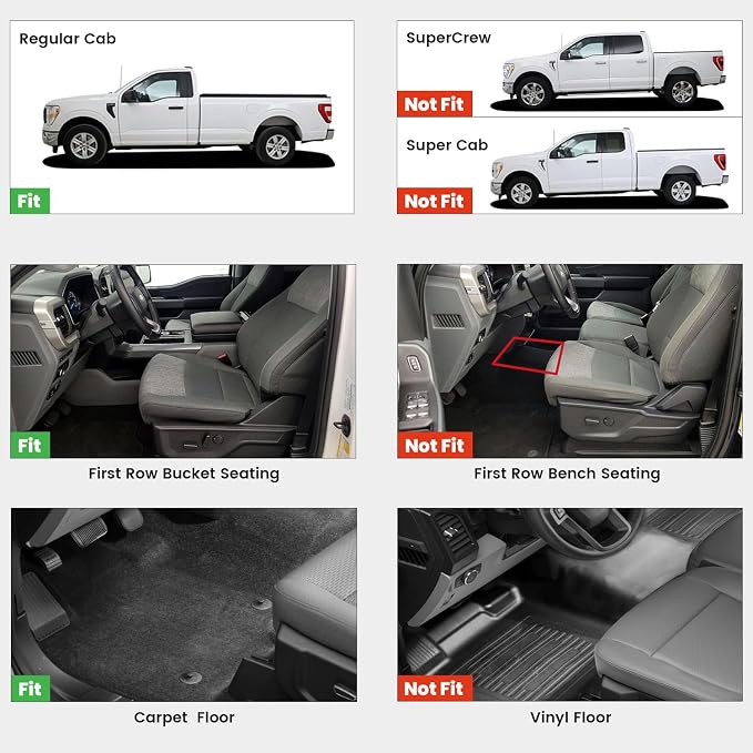 LASFIT Floor Mats for 2015-2026 Ford F-150 Regular Cab Bucket-Seat Carpet Floor, Ford F150 Standard Cab All Weather Portector TPE Waterproof Truck Liners-Not Fit Regular Cab/Super Cab/Vinyl Floor