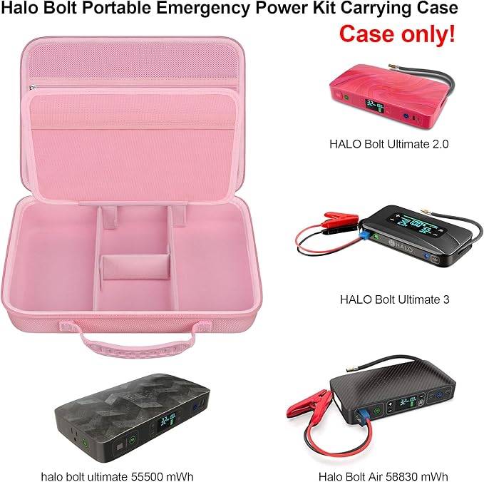 Elonbo Carrying Case for Halo Bolt Ultimate 2.0/3.0 Portable Car Battery Jump Starter/Halo Bolt 55500 mwh/Air 58830/ Air + 55500/58830/ 44400/57720 Emergency Power Kit Holder, Pink