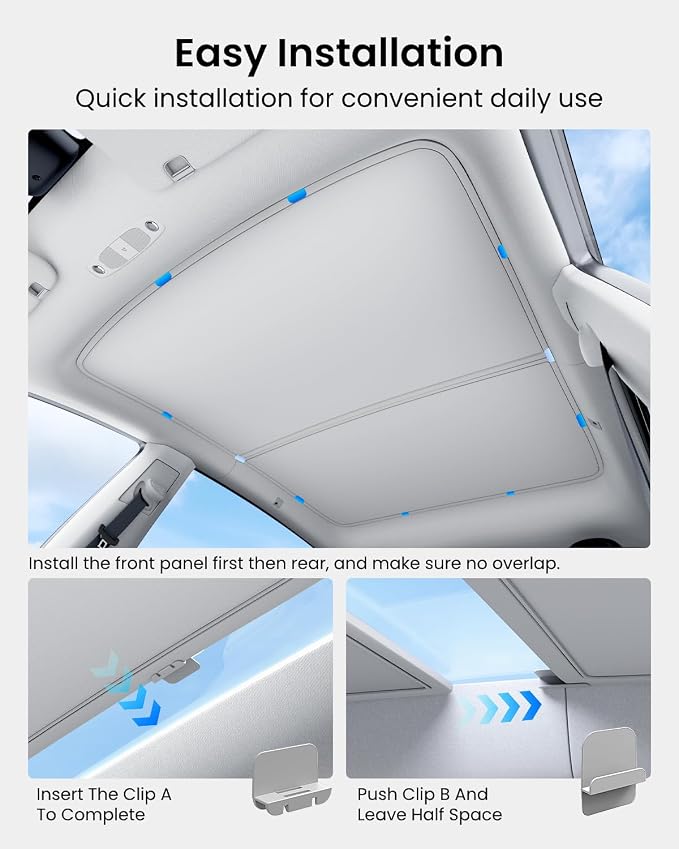 REEVAA 2026 Upgraded Tesla Model Y Sunshade Roof [No Gaps, No Sagging] Model Y Accessories Heat Insulation Foldable Glass Sunroof Cover for Model Y 2020-2025 (Not Fit New Y Juniper), 2PCS, Gray